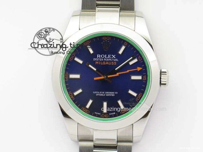 0518 Fashionable Milgauss 116400 GV JF 1:1 Green Sapphire Blue Dial On SS Bracelet A2824 V 3950